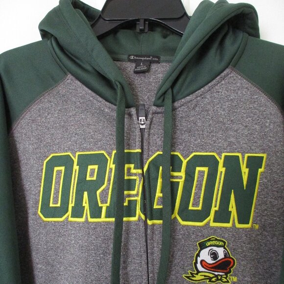 Champion Mens L/S Oregon Ducks Full Zip Gray Green Hoodie Sweatshirt NWOT - L - Picture 2 of 3